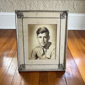 Vintage Silver Plated Repousse Picture Frame NO GLASS with Black & White Photo